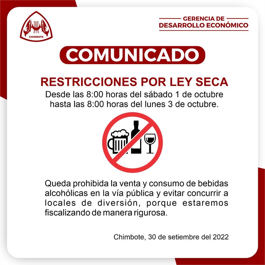 Comunicado Restricciones Por Ley Seca Chimbote Online