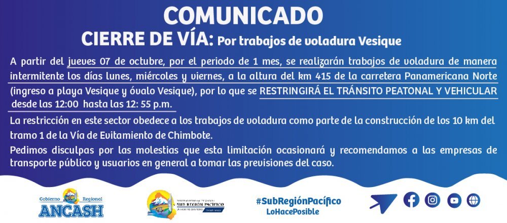 Vía de Evitamiento Chimbote: Interrumpirán tránsito en Panamericana Norte a la altura del óvalo Vesique