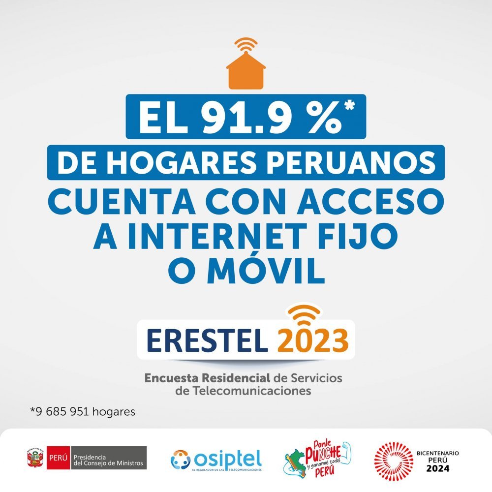 Erestel: 4 de cada 5 hogares rurales accedió a internet fijo o móvil en 2023