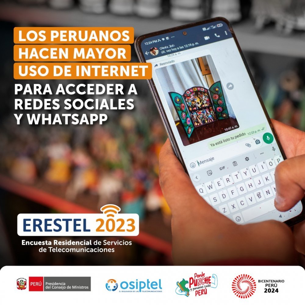 Erestel: los peruanos hacen mayor uso de internet para acceder a redes sociales y mensajería instantánea